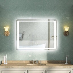 AVER-GROWTH Led Bathroom Mirror With White Light Demister Pad Anti-Fog Dual Touch Switch Vertical/horizontal Wall Mount Illuminated 800X600mm