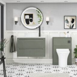 Royal Bathrooms Royal Bathroom Elmore 800mm Matt Green Wall Mounted Countertop Bathroom Vanity Unit 2 Drawer Plain White Worktop With Art Basin - thumbnail 5