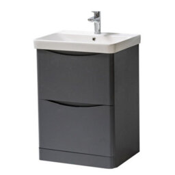 Clifton Bathroom Floor Standing 2-Drawer Vanity Unit With Basin 600mm Wide - Matt Graphite - (Arch) - Brassware Not Included - thumbnail 1