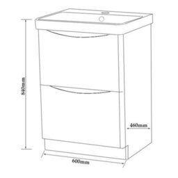 Clifton Bathroom Floor Standing 2-Drawer Vanity Unit With Basin 600mm Wide - Matt Graphite - (Arch) - Brassware Not Included - thumbnail 3