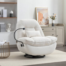Fallon Boucle Fabric Swivel Based Recliner Chair - Cream - thumbnail 1