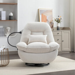 Fallon Boucle Fabric Swivel Based Recliner Chair - Cream - thumbnail 3