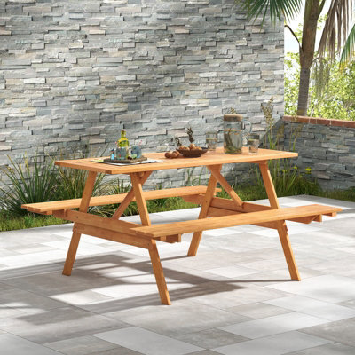 Costway Outdoor Table Set Patio Picnic Wood Dining Table W/ 2 Built-In Benches - image 1