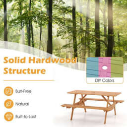 Costway Outdoor Table Set Patio Picnic Wood Dining Table W/ 2 Built-In Benches - thumbnail 8