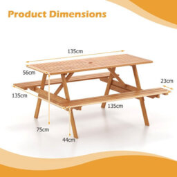 Costway Outdoor Table Set Patio Picnic Wood Dining Table W/ 2 Built-In Benches - thumbnail 3