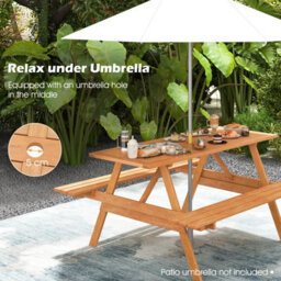 Costway Outdoor Table Set Patio Picnic Wood Dining Table W/ 2 Built-In Benches - thumbnail 6
