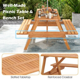 Costway Outdoor Table Set Patio Picnic Wood Dining Table W/ 2 Built-In Benches - thumbnail 7