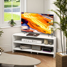 Homcom Corner Tv Stand, Tv Unit With Open Shelves For 47 Inch Tv, White - thumbnail 1
