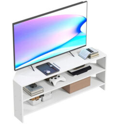 Homcom Corner Tv Stand, Tv Unit With Open Shelves For 47 Inch Tv, White - thumbnail 2