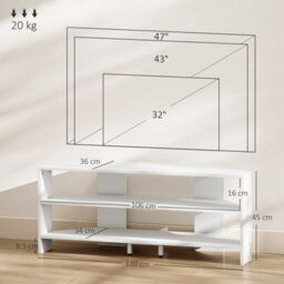 Homcom Corner Tv Stand, Tv Unit With Open Shelves For 47 Inch Tv, White - thumbnail 3