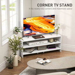 Homcom Corner Tv Stand, Tv Unit With Open Shelves For 47 Inch Tv, White - thumbnail 4