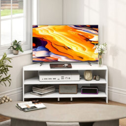 Homcom Corner Tv Stand, Tv Unit With Open Shelves For 47 Inch Tv, White - thumbnail 7