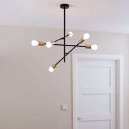 GoodHome Monzoni Satin Black Gold Effect 6 Lamp Pendant Ceiling Light, (Dia)515mm
