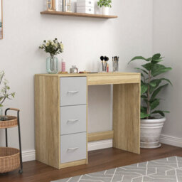 Urbn-Living Urbnliving Height 79.5Cm 3 Drawer Wooden Bedroom Dressing Computer Work Table Desk Oak Carcass And Grey Drawers Jewellery - thumbnail 3