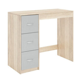 Urbn-Living Urbnliving Height 79.5Cm 3 Drawer Wooden Bedroom Dressing Computer Work Table Desk Oak Carcass And Grey Drawers Jewellery - thumbnail 4