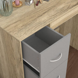 Urbn-Living Urbnliving Height 79.5Cm 3 Drawer Wooden Bedroom Dressing Computer Work Table Desk Oak Carcass And Grey Drawers Jewellery - thumbnail 5