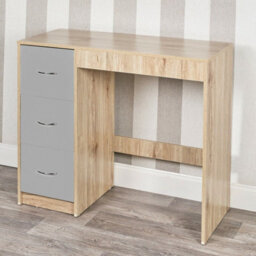 Urbn-Living Urbnliving Height 79.5Cm 3 Drawer Wooden Bedroom Dressing Computer Work Table Desk Oak Carcass And Grey Drawers Jewellery