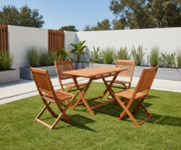 Modcraft 4-Seat Garden Dining Set Acacia Wood Foldable Outdoor Table & Chairs - thumbnail 2