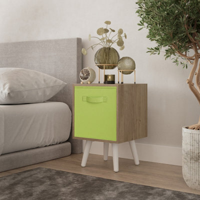 Urbn-Living Urbnliving 50Cm Height Green Drawer Cube Oak Shelving Unit With Scandinavian White Legs - image 1