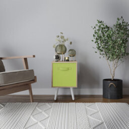 Urbn-Living Urbnliving 50Cm Height Green Drawer Cube Oak Shelving Unit With Scandinavian White Legs - thumbnail 2