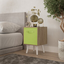 Urbn-Living Urbnliving 50Cm Height Green Drawer Cube Oak Shelving Unit With Scandinavian White Legs - thumbnail 1