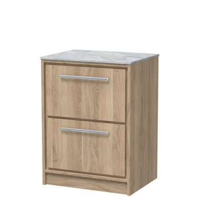 Hudson Reed Lille Floor Standing Two Drawer Contemporary Vanity Unit With Marble Worktop In Bleached Oak, 610 X 460mm - image 1