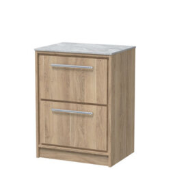 Hudson Reed Lille Floor Standing Two Drawer Contemporary Vanity Unit With Marble Worktop In Bleached Oak, 610 X 460mm - thumbnail 2