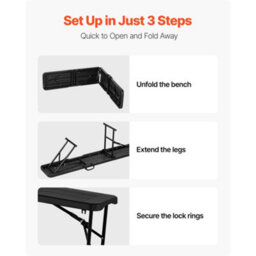 Vevor Plastic Folding Bench, 6 Ft Portable Bench For Outdoor Picnic Party Camping Dining, Foldable Smooth Hdpe Seat - thumbnail 4