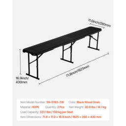 Vevor Plastic Folding Bench, 6 Ft Portable Bench For Outdoor Picnic Party Camping Dining, Foldable Smooth Hdpe Seat - thumbnail 7