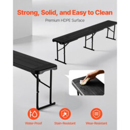 Vevor Plastic Folding Bench, 6 Ft Portable Bench For Outdoor Picnic Party Camping Dining, Foldable Smooth Hdpe Seat - thumbnail 3