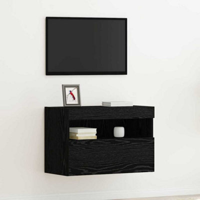 Berkfield Tv Wall Cabinet With Led Lights Black Oak 60X30X40 Cm - image 1
