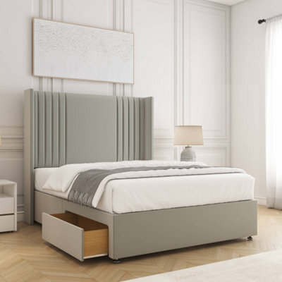 Bsspoke Cheshire Divan Bed Set Silver Plush Velvet With 54Inch Panel Headboard & 2 Drawers Footend & No Mattress In All Sizes - image 1