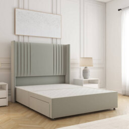 Bsspoke Cheshire Divan Bed Set Silver Plush Velvet With 54Inch Panel Headboard & 2 Drawers Footend & No Mattress In All Sizes - thumbnail 2
