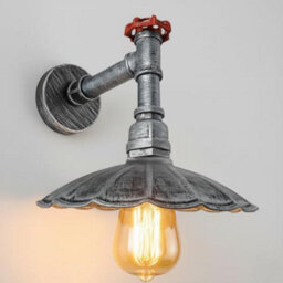 " Industrial Vintage Water Pipe Wall Light With Umbrella Metal Shade Brushed Silver Finish E27" - thumbnail 1