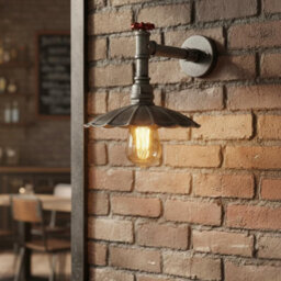 " Industrial Vintage Water Pipe Wall Light With Umbrella Metal Shade Brushed Silver Finish E27" - thumbnail 4