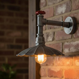 " Industrial Vintage Water Pipe Wall Light With Umbrella Metal Shade Brushed Silver Finish E27" - thumbnail 7