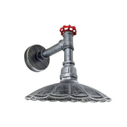" Industrial Vintage Water Pipe Wall Light With Umbrella Metal Shade Brushed Silver Finish E27" - thumbnail 8