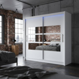 Bega Iii 180 Cm Sliding Door Wardrobe With Mirror Shelving And Hanging Rail Storage White With Led Lights - thumbnail 1