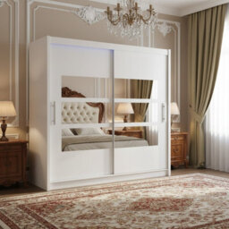 Bega Iii 180 Cm Sliding Door Wardrobe With Mirror Shelving And Hanging Rail Storage White With Led Lights - thumbnail 2