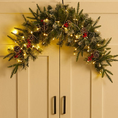 Living And Home Lighted Up Christmas Swags Pine Cones Berries Christmas Decoration Xmas Ornament 90 Cm - image 1