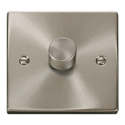 Satin / Brushed Chrome 1 Gang 2 Way Led 100W Trailing Edge Dimmer Light Switch - Se Home