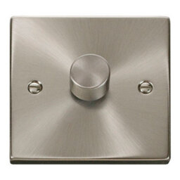 Satin / Brushed Chrome 1 Gang 2 Way Led 100W Trailing Edge Dimmer Light Switch - Se Home