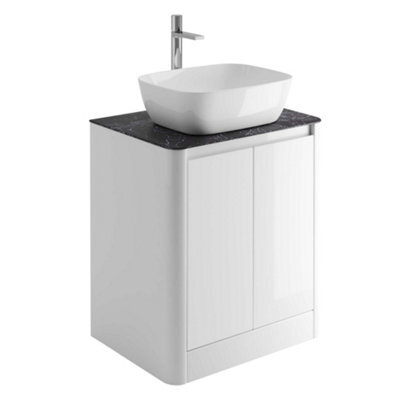 Plum&clay Mayfair Gloss White Freestanding Bathroom Vanity Unit With Black Slate Countertop (W)650mm (H)745mm - image 1