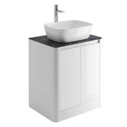 Plum&clay Mayfair Gloss White Freestanding Bathroom Vanity Unit With Black Slate Countertop (W)650mm (H)745mm