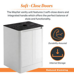 Plum&clay Mayfair Gloss White Freestanding Bathroom Vanity Unit With Black Slate Countertop (W)650mm (H)745mm - thumbnail 4