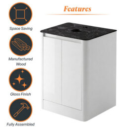 Plum&clay Mayfair Gloss White Freestanding Bathroom Vanity Unit With Black Slate Countertop (W)650mm (H)745mm - thumbnail 6