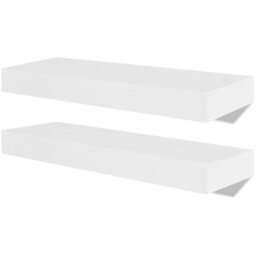 Berkfield 2 White Mdf Floating Wall Display Shelves Book/dvd Storage - thumbnail 2