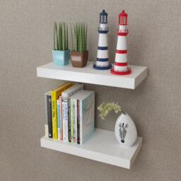 Berkfield 2 White Mdf Floating Wall Display Shelves Book/dvd Storage - thumbnail 1