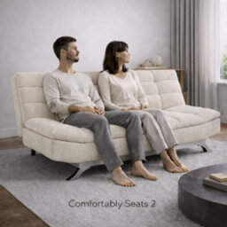 Cream Suede 3 Seater Sofa Bed Convertible Folding Sofa Bed Couch Settee Guest Bed Daybed With 2 Pillows - thumbnail 5