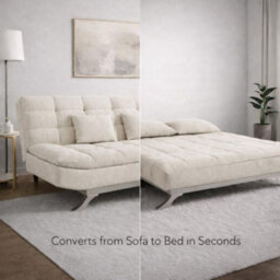 Cream Suede 3 Seater Sofa Bed Convertible Folding Sofa Bed Couch Settee Guest Bed Daybed With 2 Pillows - thumbnail 4